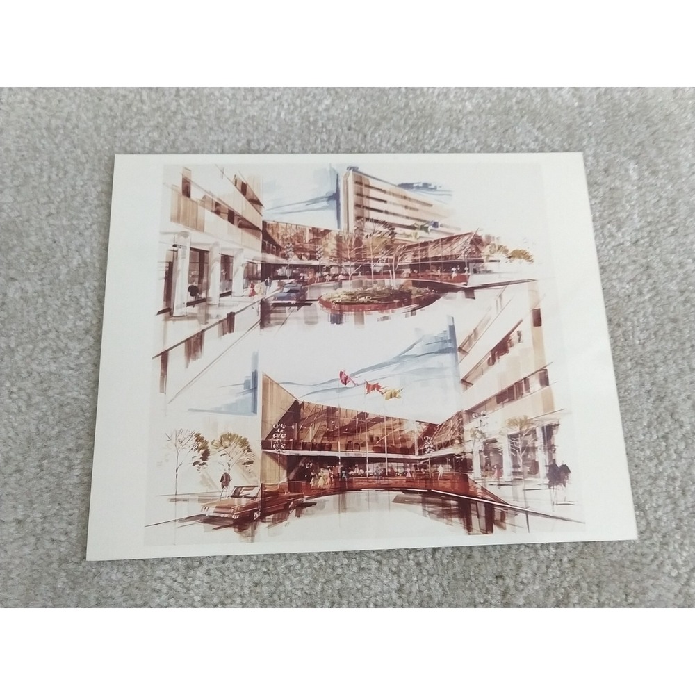 Modern Shopping Building Architectural Rendering Orlando Florida MCM Print